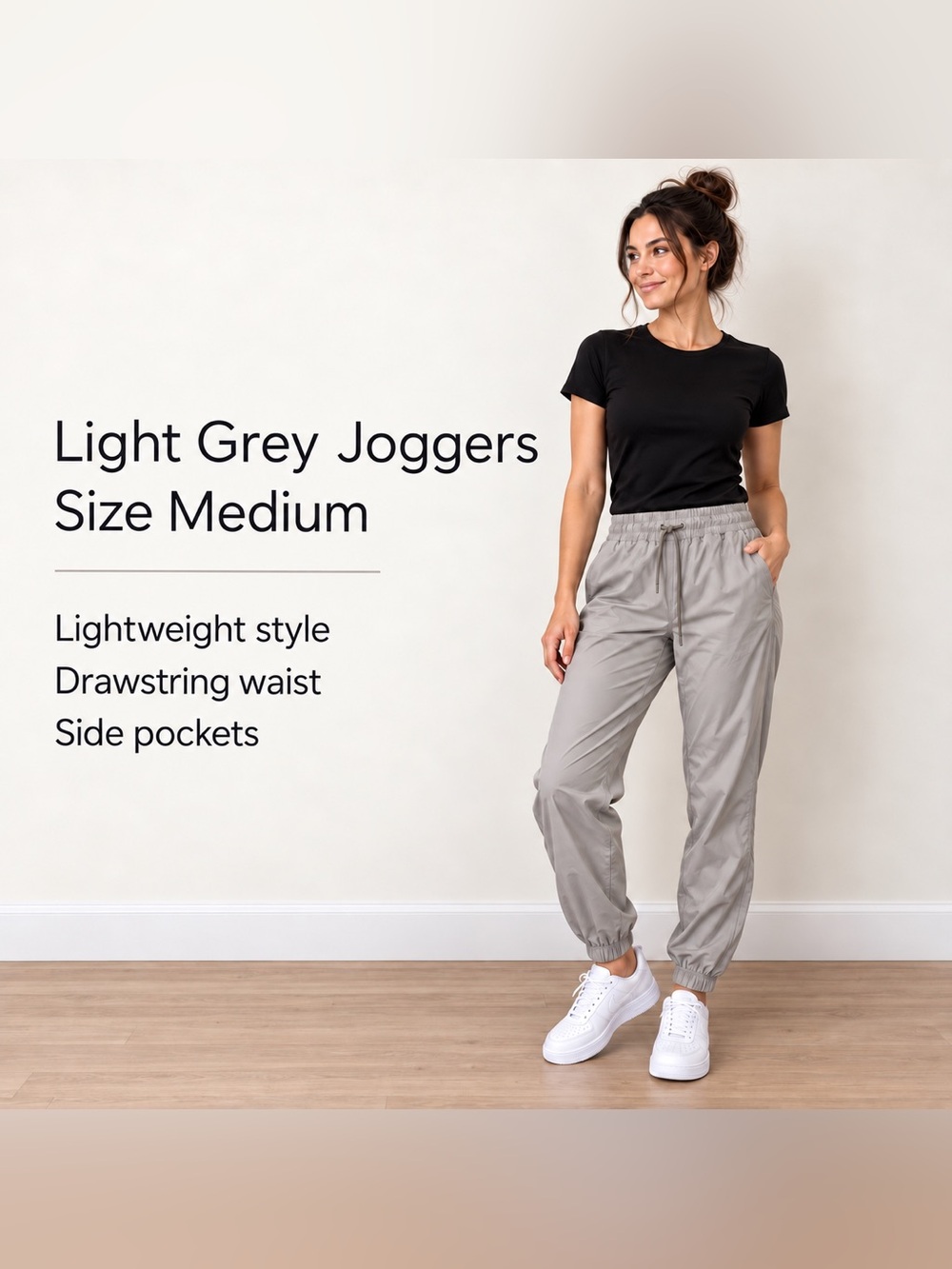 Light Grey Jogger Pants - Casual Drawstring Waist